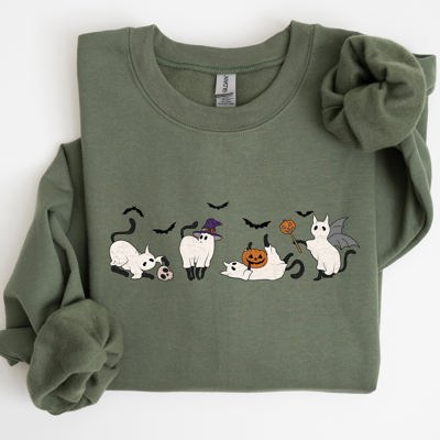 Mini Ghost Cats Farm Witch Skull Halloween Spooky Seasonal Favorite For Halloween Lovers Graphic Sweatshirt