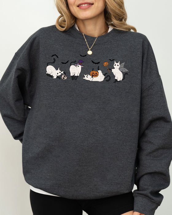 Mini Ghost Cats Farm Witch Skull Halloween Spooky Seasonal Favorite For Halloween Lovers Graphic Sweatshirt
