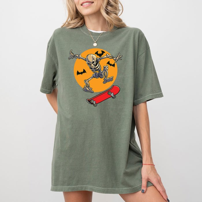 Skateboarding Skeleton Ghost Farm Witch Skull Meme Halloween Aesthetic Comfort Colors Tee