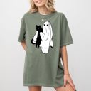 XL Moss Dark Green Ghost Cat Skeleton Witch Skull Halloween Costume Design Graphic Comfort Colors Tee