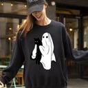  Ghost And Cat Skeleton Witch Skull Spooky Halloween Costume Graphic Design Sweatshirt