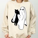 XL Sand Ghost And Cat Skeleton Witch Skull Spooky Halloween Costume Graphic Design Sweatshirt