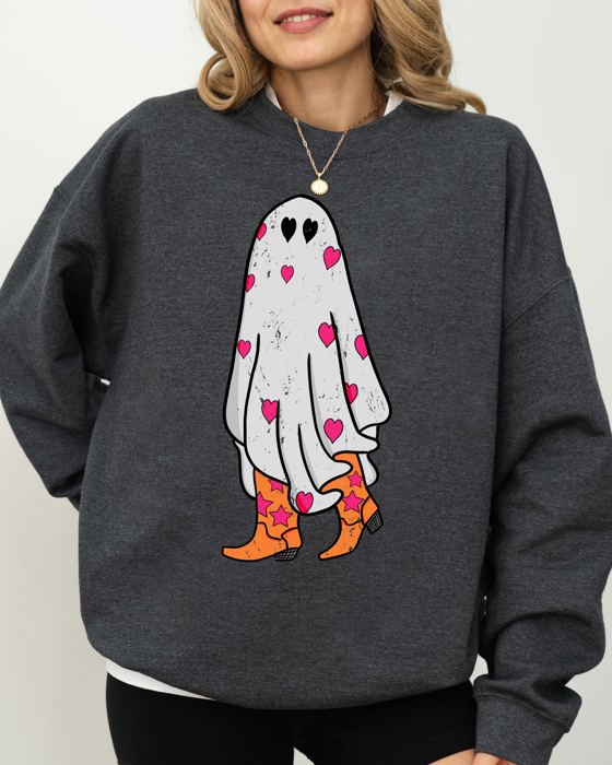 Cowgirl Ghost Western Skeleton Witch Skull Spooky Halloween Costume Deluxe Sweatshirt