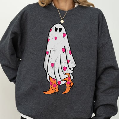 Cowgirl Ghost Western Skeleton Witch Skull Spooky Halloween Costume Deluxe Sweatshirt