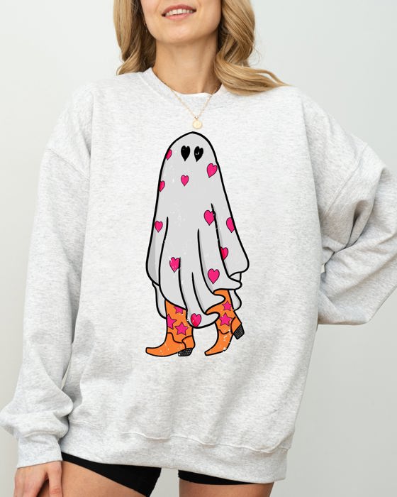 Cowgirl Ghost Western Skeleton Witch Skull Spooky Halloween Costume Deluxe Sweatshirt