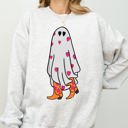 XL Ash Light Gray Cowgirl Ghost Western Skeleton Witch Skull Spooky Halloween Costume Deluxe Sweatshirt