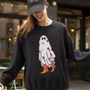 Medium Black Cowgirl Ghost Western Skeleton Witch Skull Spooky Halloween Costume Deluxe Sweatshirt