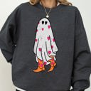 XXL Dark Gray Heather Cowgirl Ghost Western Skeleton Witch Skull Spooky Halloween Costume Deluxe Sweatshirt