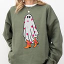 Small Military Green Cowgirl Ghost Western Skeleton Witch Skull Spooky Halloween Costume Deluxe Sweatshirt