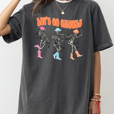 Let's Go Ghouls Ghost Western Skeleton Witch Skull Funny Spooky Halloween Costume Meme Comfort Colors Tee