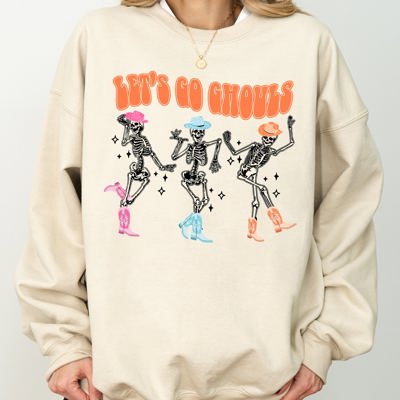 Let's Go Ghouls Ghost Western Skeleton Witch Skull Spooky Halloween Costume Sweatshirt