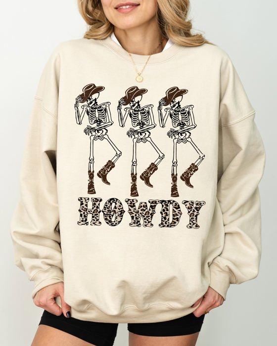 Howdy Cowboy Western Ghost Skeleton Witch Skull Meme Halloween Costume Sweatshirt