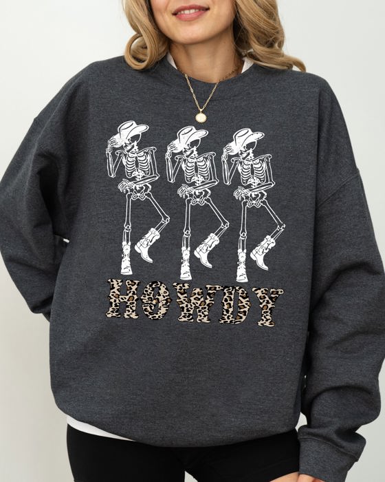 Howdy Cowboy Western Ghost Skeleton Witch Skull Meme Halloween Costume Sweatshirt