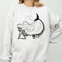 Medium Ash Light Gray Mermaid Skeleton Ghost Witch Skull Meme Spooky Halloween Costume Illustration Sweatshirt
