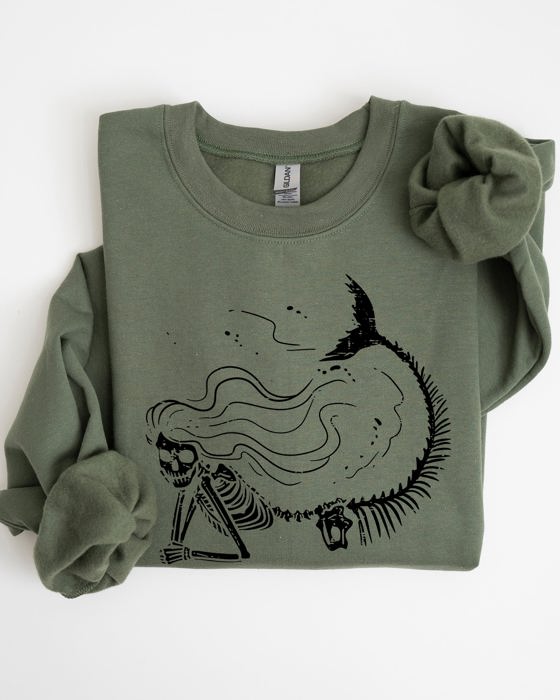 Mermaid Skeleton Ghost Witch Skull Meme Spooky Halloween Costume Illustration Sweatshirt
