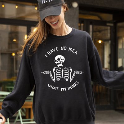 I Have No Idea Skeleton Ghost Witch Skull Spooky Halloween Meme Costume Sweatshirt