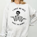 XXXL Ash Light Gray I Have No Idea Skeleton Ghost Witch Skull Spooky Halloween Meme Costume Sweatshirt