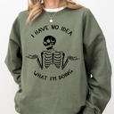 XXL Military Green I Have No Idea Skeleton Ghost Witch Skull Spooky Halloween Meme Costume Sweatshirt