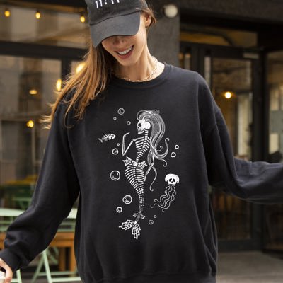 Skeleton Mermaid Ghost Witch Skull Spooky Halloween Costume Meme Graphic Sweatshirt