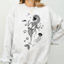 Medium Ash Light Gray Skeleton Mermaid Ghost Witch Skull Spooky Halloween Costume Meme Graphic Sweatshirt