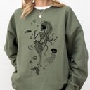 Large Military Green Skeleton Mermaid Ghost Witch Skull Spooky Halloween Costume Meme Graphic Sweatshirt