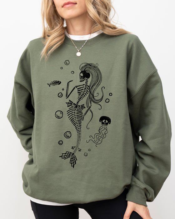 Skeleton Mermaid Ghost Witch Skull Spooky Halloween Costume Meme Graphic Sweatshirt