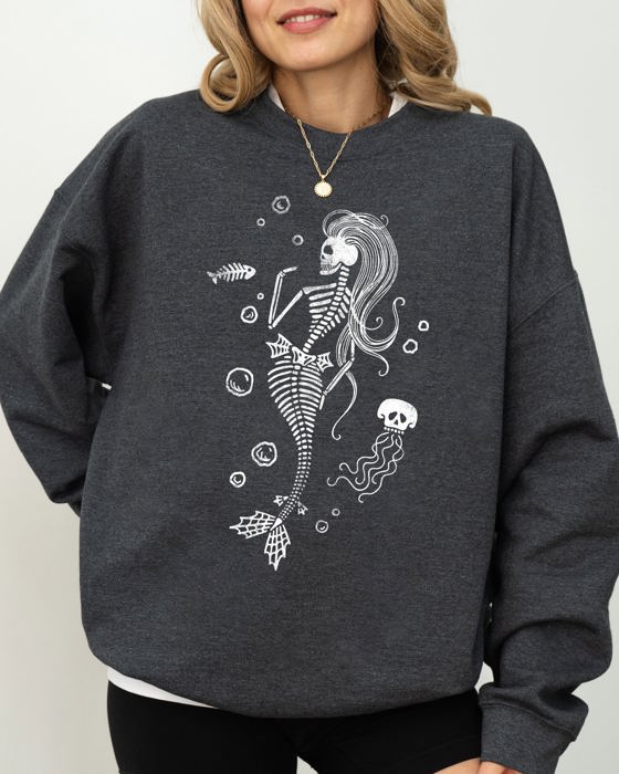 Skeleton Mermaid Ghost Witch Skull Spooky Halloween Costume Meme Graphic Sweatshirt