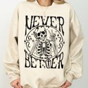 Large Sand Never Better Skeleton Peace Ghost Witch Skull Spooky Halloween Meme Costume Sweatshirt