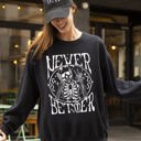 XXL Black Never Better Skeleton Peace Ghost Witch Skull Spooky Halloween Meme Costume Sweatshirt