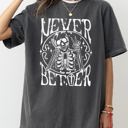 Medium Pepper Dark Gray Never Better Skeleton Peace Ghost Witch Skull Halloween Costume Comfort Colors Tee