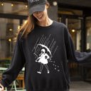 Large Black Wednesday Skeleton Ghost Witch Skull Meme Spooky Halloween Costume Graphic Sweatshirt