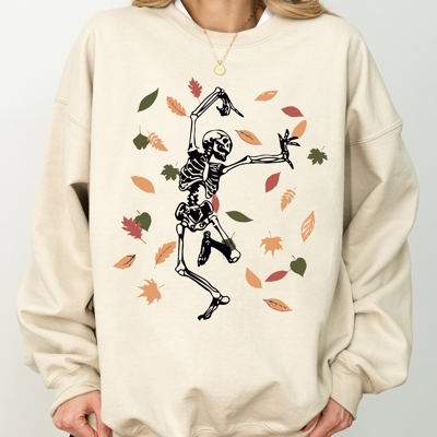 Fall Leaves Skeleton Ghost Witch Skull Meme Spooky Halloween Costume Graphic Sweatshirt