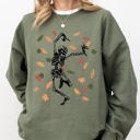  Fall Leaves Skeleton Ghost Witch Skull Meme Spooky Halloween Costume Graphic Sweatshirt