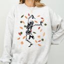 Medium Ash Light Gray Fall Leaves Skeleton Ghost Witch Skull Meme Spooky Halloween Costume Graphic Sweatshirt