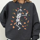 Medium Dark Gray Heather Fall Leaves Skeleton Ghost Witch Skull Meme Spooky Halloween Costume Graphic Sweatshirt