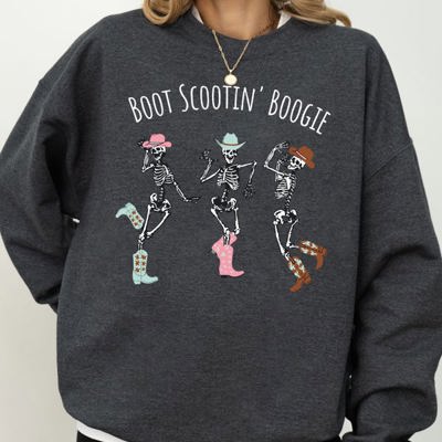 Boot Scootin' Boogie Western Skeleton Ghost Witch Skull Funny Spooky Aesthetic Meme Halloween Costume Sweatshirt