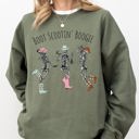 Small Military Green Boot Scootin' Boogie Western Skeleton Ghost Witch Skull Funny Spooky Aesthetic Meme Halloween Costume Sweatshirt
