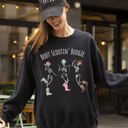 Large Black Boot Scootin' Boogie Western Skeleton Ghost Witch Skull Funny Spooky Aesthetic Meme Halloween Costume Sweatshirt