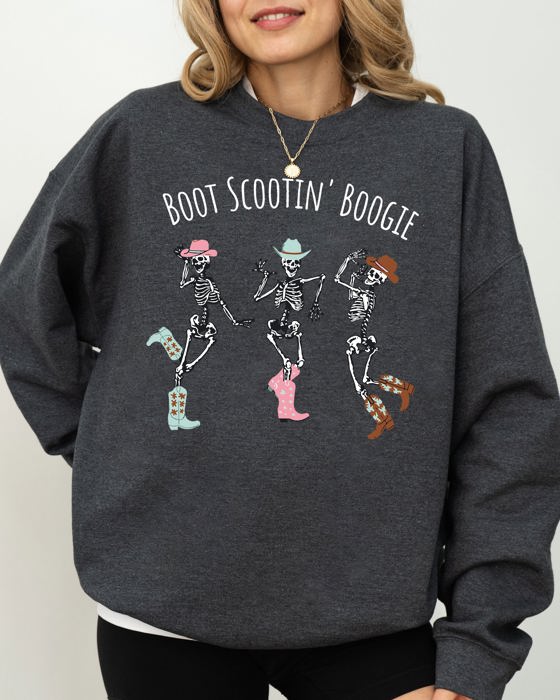 Boot Scootin' Boogie Western Skeleton Ghost Witch Skull Funny Spooky Aesthetic Meme Halloween Costume Sweatshirt