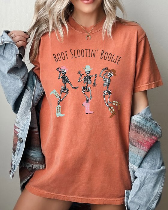 Boot Scootin' Boogie Western Skeleton Ghost Witch Skull Meme Halloween Costume Comfort Colors Tee