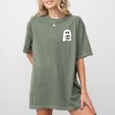 XXL Moss Dark Green Ghost Coffee Lover Pocket Skeleton Witch Skull Meme Halloween Spooky Comfort Colors Tee