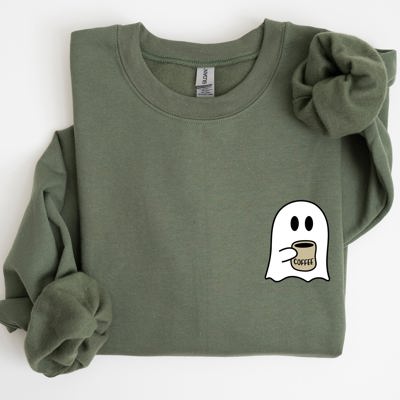 Ghost Coffee Lover Pocket Skeleton Witch Skull Meme Aesthetic Halloween Costume Sweatshirt