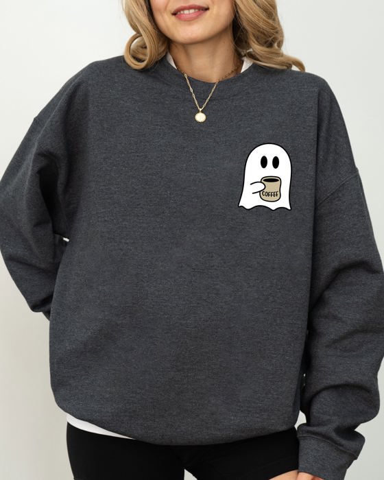 Ghost Coffee Lover Pocket Skeleton Witch Skull Meme Aesthetic Halloween Costume Sweatshirt