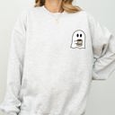 Large Ash Light Gray Ghost Coffee Lover Pocket Skeleton Witch Skull Meme Aesthetic Halloween Costume Sweatshirt