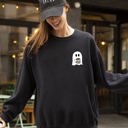 Medium Black Ghost Coffee Lover Pocket Skeleton Witch Skull Meme Aesthetic Halloween Costume Sweatshirt
