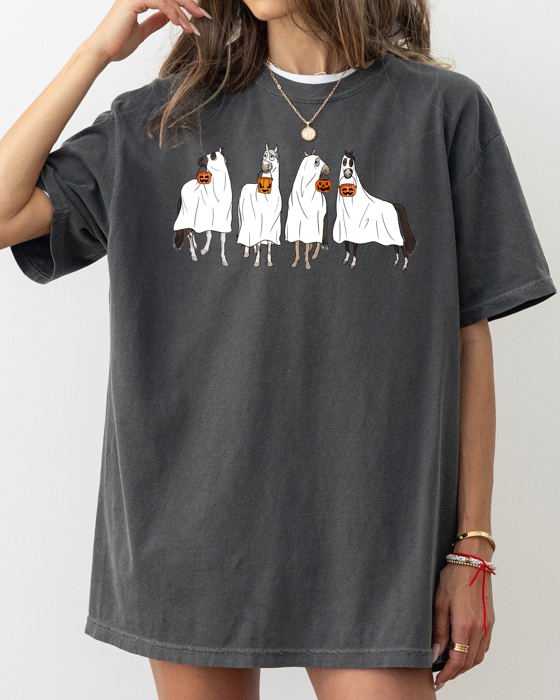 Horse Ghost Farm Skeleton Witch Skull Meme Halloween Costume Graphic Comfort Colors Tee