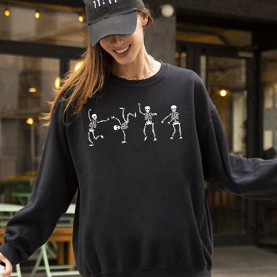Funny Skeletons Dance Ghost Witch Skull Spooky Aesthetic Meme Halloween Sweatshirt