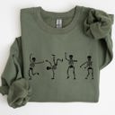 XXXL Military Green Funny Skeletons Dance Ghost Witch Skull Spooky Aesthetic Meme Halloween Sweatshirt