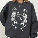 Medium Dark Gray Heather Dancing Skeletons Ghost Witch Skull Spooky Halloween Costume Party Edition Sweatshirt