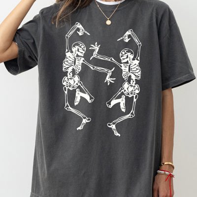 Dancing Skeletons Ghost Witch Skull Spooky Meme Halloween Costume Comfort Colors Tee